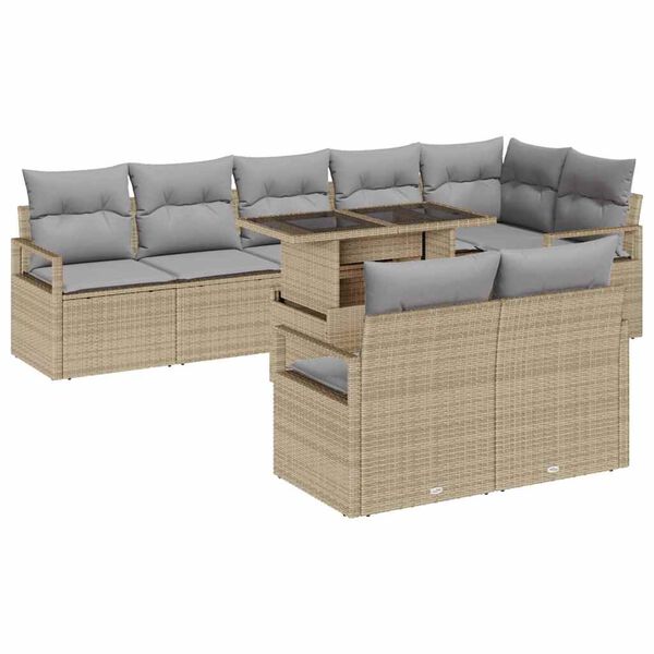 vidaXL Set de canapele pentru grădină 9 pcs Bej Rattan poli
