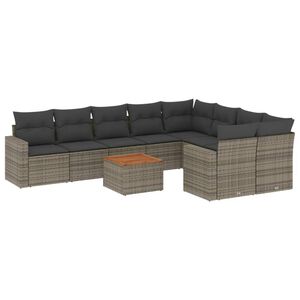 vidaXL Set mobilier de grădină cu perne, 10 piese, gri, poliratan