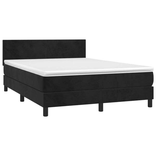 vidaXL Pat box spring cu saltea, negru, 140x200 cm, catifea