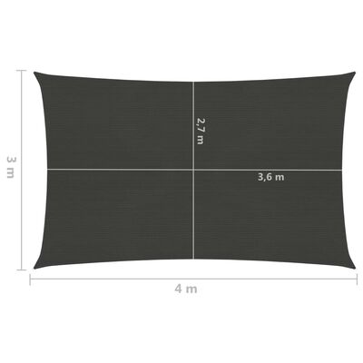 vidaXL Pânză parasolar, antracit, 3 x 4 m, HDPE, 160 g/m²