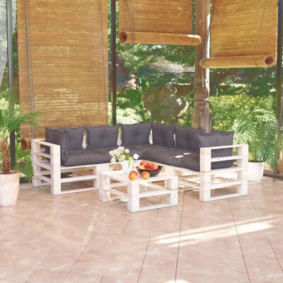 vidaXL Set mobilier grădină din paleți, 6 piese, cu perne, lemn de pin