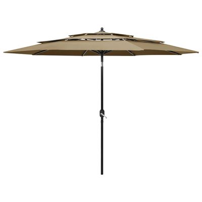 vidaXL Umbrelă de soare 3 niveluri, stâlp aluminiu, gri taupe, 3 m