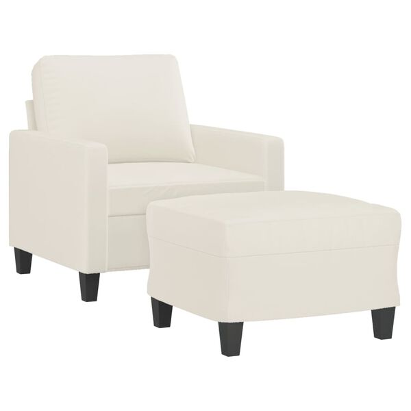vidaXL Fotoliu canapea cu taburet, crem, 60 cm, piele ecologică