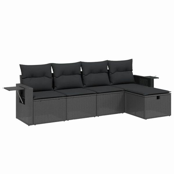 vidaXL Set mobilier de grădină cu perne, 5 piese, negru, poliratan