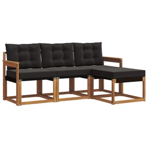 vidaXL Set de canapele de exterior cu pernă 4 pcs Natural și Negru