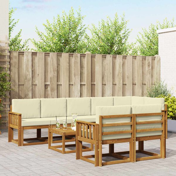 vidaXL Set de canapele de exterior cu pernă 9 pcs Natural și Crem