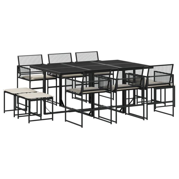 vidaXL Set mobilier de exterior cu perne, 11 piese, negru, poliratan