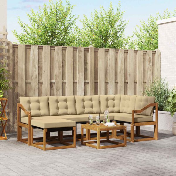 vidaXL Set de canapele de exterior cu pernă 7 pcs Natural și Bej