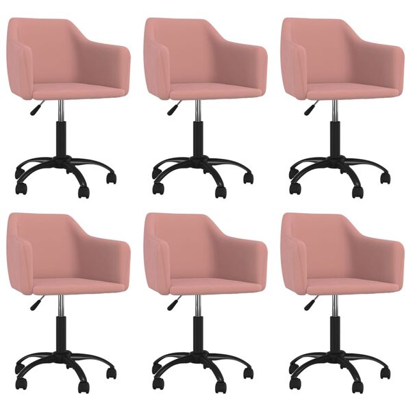 vidaXL Scaune de sufragerie pivotante 6 buc, roz, catifea