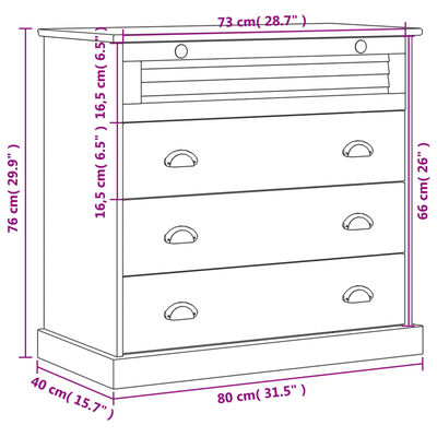 vidaXL Comodă cu sertare VIGO, alb, 80x40x76 cm, lemn masiv de pin