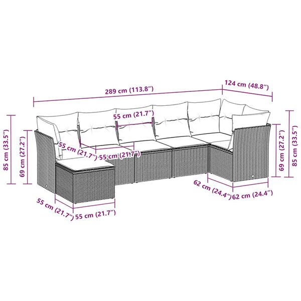 vidaXL Set canapele de grădină cu perne, 7piese gri deschis poliratan