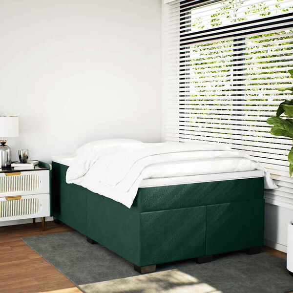 vidaXL Pat box spring cu saltea, verde &icirc;nchis, 120x200 cm, catifea