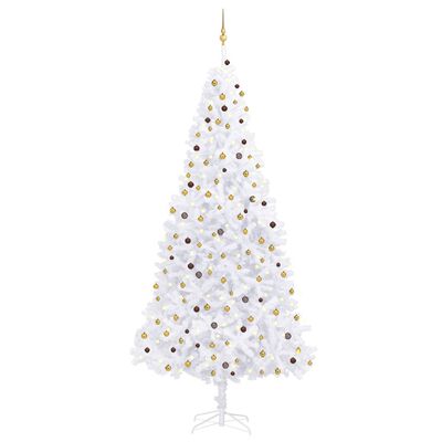 vidaXL Brad Crăciun pre-iluminat, set globuri/LED-uri, alb, 300 cm