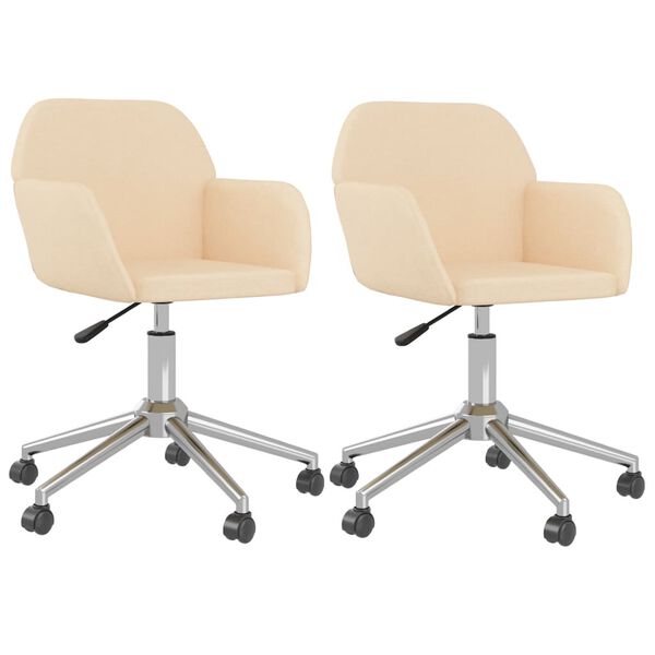 vidaXL Scaune de bucătărie pivotante, 2 buc., crem, material textil