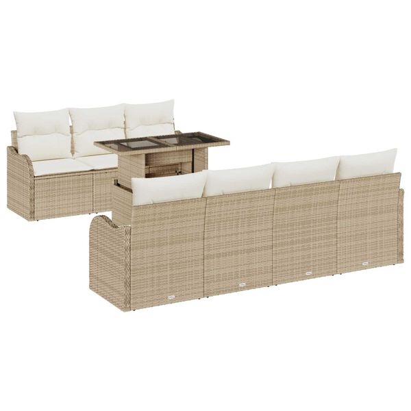 vidaXL Set de canapele pentru grădină cu pernă 8 pcs Bej Poli Rattan