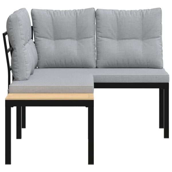 vidaXL Bănci de grădină cu perne 2 buc negru oțel vopsit electrostatic