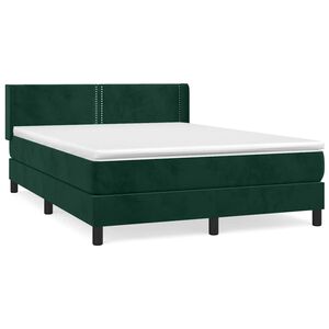 vidaXL Pat box spring cu saltea, verde &icirc;nchis, 140x200 cm, catifea