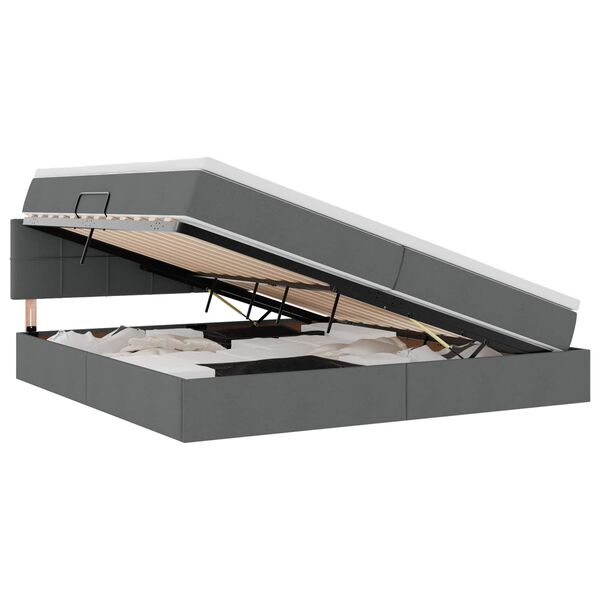 vidaXL Pat cu saltea și LED cu saltea Gri &icirc;nchis 200 x 200 cm țesătură