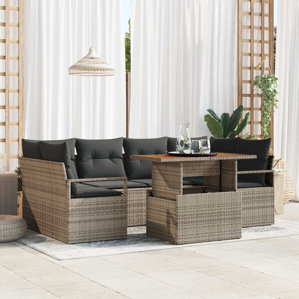vidaXL Set de canapele pentru grădină 7 pcs Gri Rattan poli