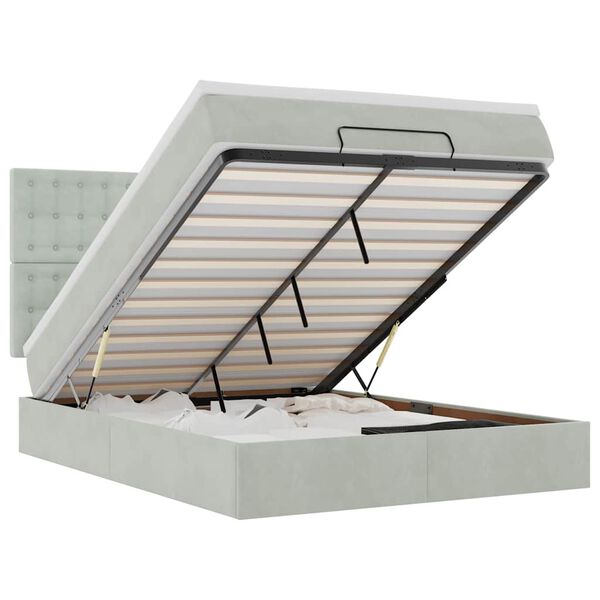 vidaXL Cadru de pat otoman cu saltele Gri deschis 140x190cm catifea