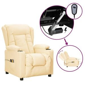vidaXL Fotoliu de masaj electric, crem, piele ecologică