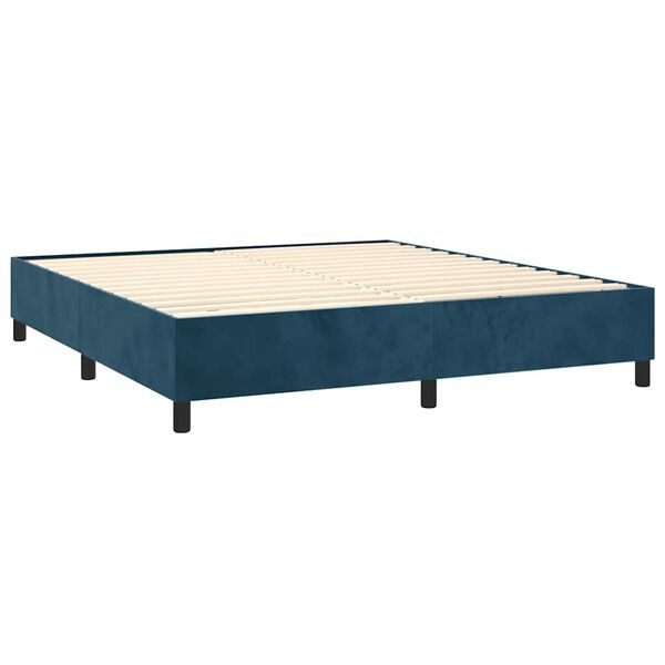 vidaXL Pat box spring cu saltea, albastru &icirc;nchis, 160x200 cm, catifea