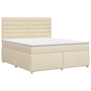 vidaXL Pat boxspring cu saltea cu headboard Crem 140 x 200 cm Țesătură