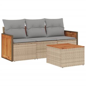vidaXL Set canapele de grădină, 4 piese, cu perne, bej, poliratan