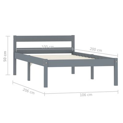 vidaXL Cadru de pat, gri, 100 x 200 cm, lemn masiv de pin