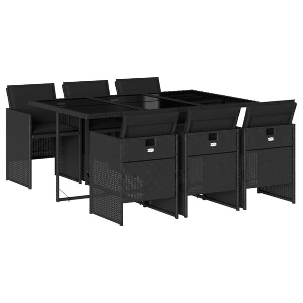 vidaXL Set mobilier de grădină cu perne, 7 piese, negru, poliratan
