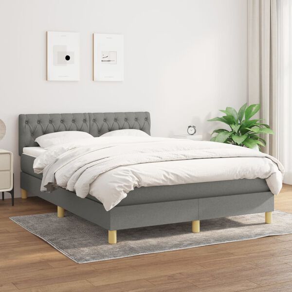 vidaXL Pat box spring cu saltea, gri &icirc;nchis, 140x190 cm, textil