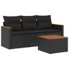 vidaXL Set mobilier de grădină cu perne, 4 piese, negru, poliratan