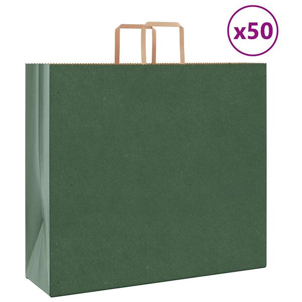 vidaXL Pungi de h&acirc;rtie 50 buc cu m&acirc;nere verde 54x15x49 cm