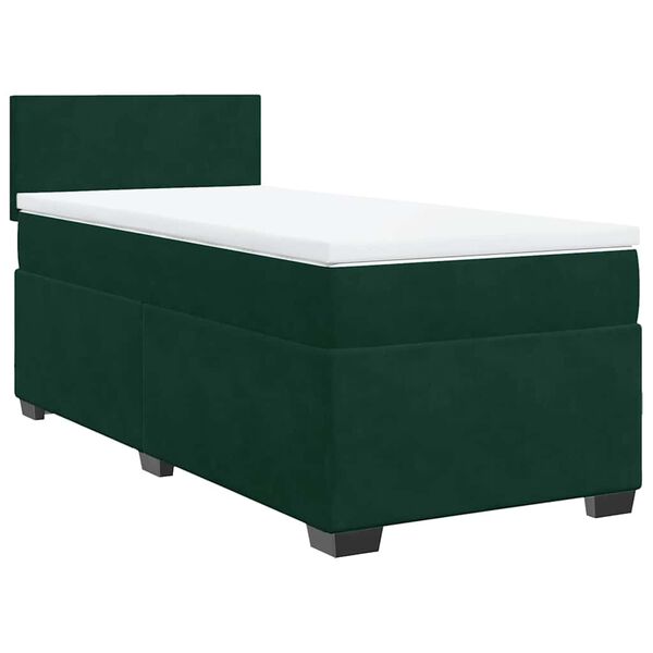 vidaXL Pat box spring cu saltea, verde &icirc;nchis, 90x190 cm, catifea