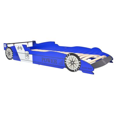 vidaXL Pat pentru copii mașină de curse 90 x 200 cm, albastru