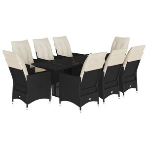 vidaXL Set mobilier de grădină cu perne, 9 piese, negru, poliratan