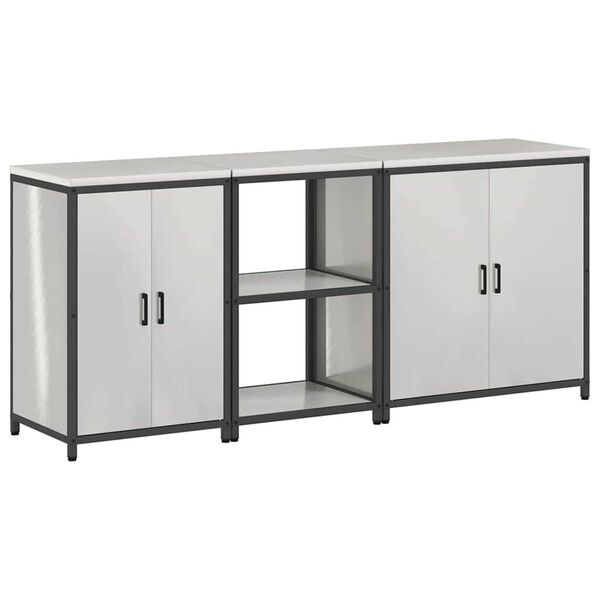 vidaXL Set de depozitare pentru bucătărie cu raft 3 pcs Argintiu Oțel