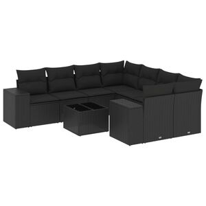vidaXL Set mobilier de grădină cu perne, 9 piese, negru, poliratan