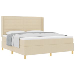 vidaXL Pat cu arcuri cu saltea cu headboard Crem 180 x 200 cm țesătură