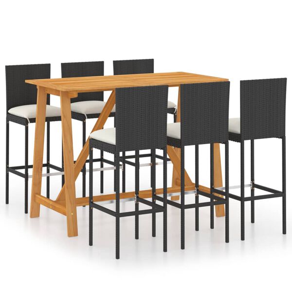 vidaXL Set mobilier bar de grădină cu perne, 7 piese, negru