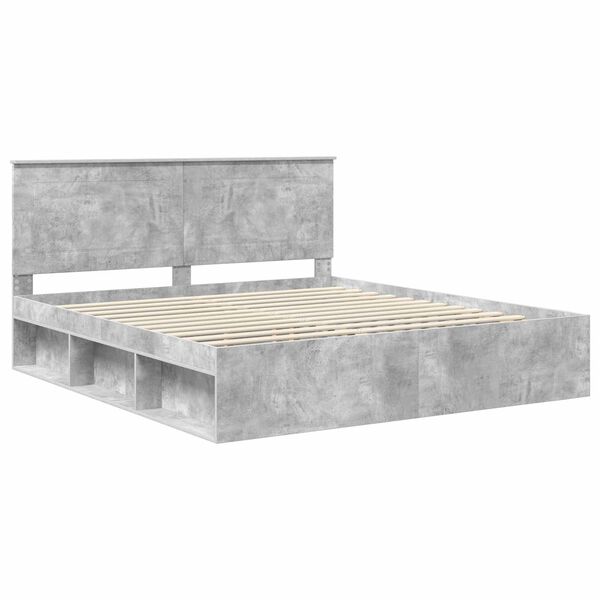vidaXL Cadru de pat cu headboard Beton 180 x 200 cm Lemn de pin masiv