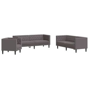 vidaXL Set canapele Chesterfield cu 3 locuri, gri, piele eco.