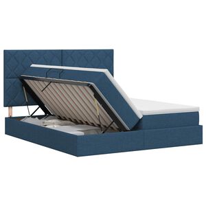 vidaXL Pat cu storage cu headboard albastru 200 x 200 cm Țesătură