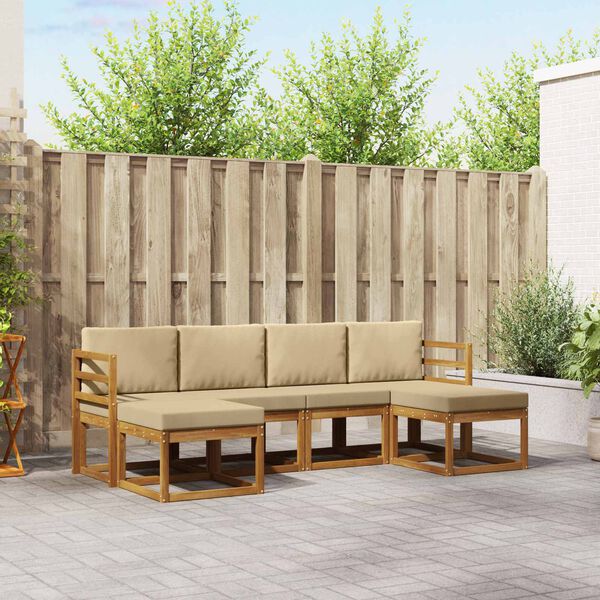 vidaXL Set de canapele de exterior 6 pcs Natural și Bej Lemn compozit