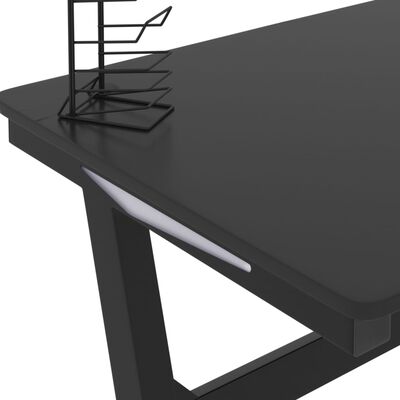 vidaXL Birou de gaming cu picioare formă Z, negru, 110x60x75 cm, LED