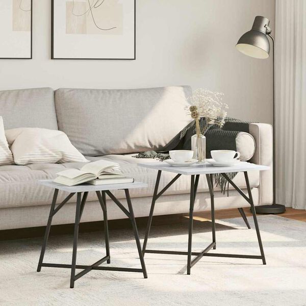 vidaXL Set măsuțe laterale 2 pcs Gri Sonoma și negru