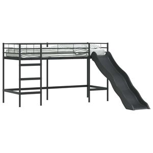 vidaXL Cadru de pat loft pentru copii cu tobogan Negru și antracit