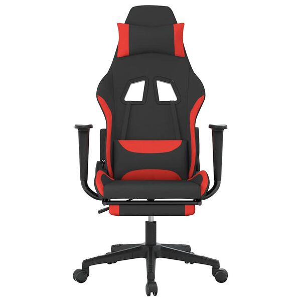 vidaXL Scaun de gaming cu masaj/suport picioare, negru și roșu, textil