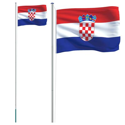 vidaXL Steag Croația și stâlp din aluminiu, 6,23 m