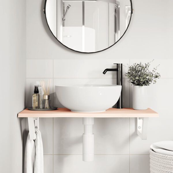 vidaXL Raft pentru lavoar montat pe perete, oțel și lemn masiv stejar